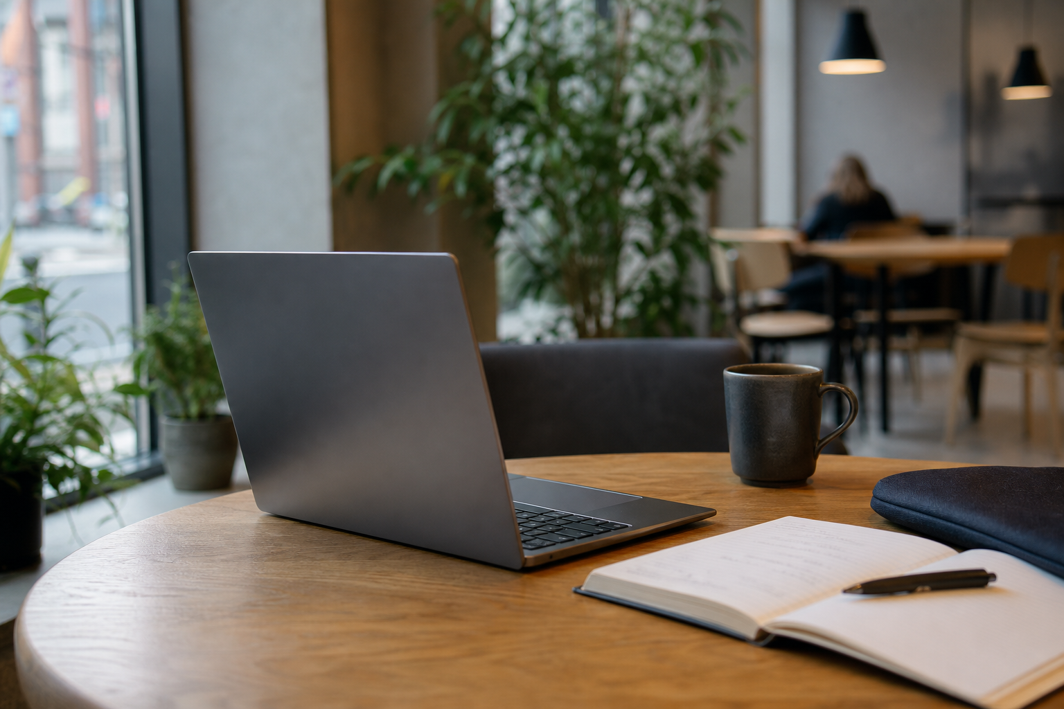 Laptop använd utan laddare vid ett studiebord
