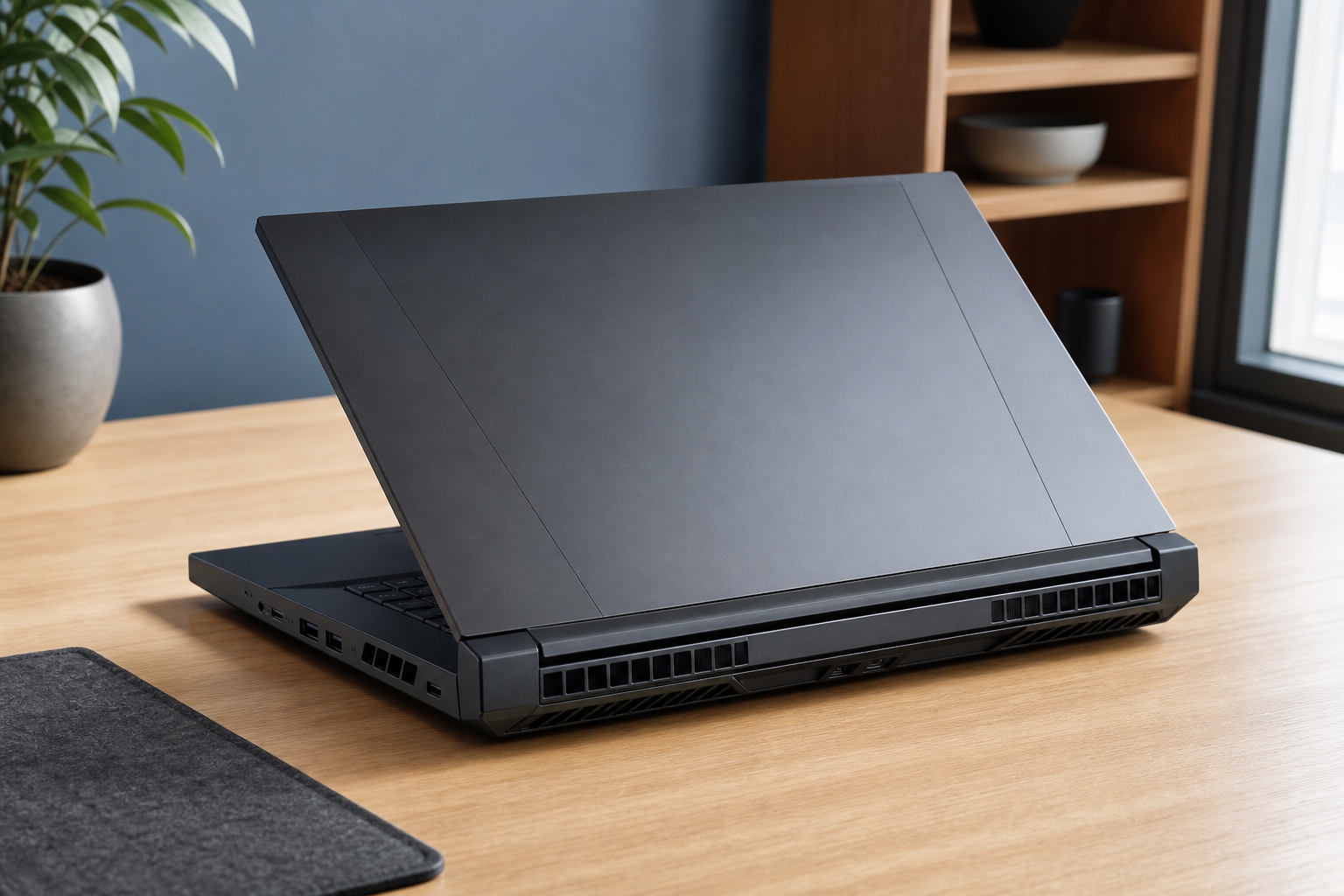 Gaminglaptop med synliga ventilationsöppningar och bakre luftutsläpp